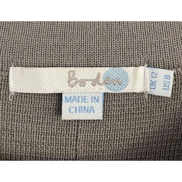 Boden Sweater Cardigan Colorblock Button Front Wool Taupe Yellow Navy Blue 8 - Picture 2 of 5